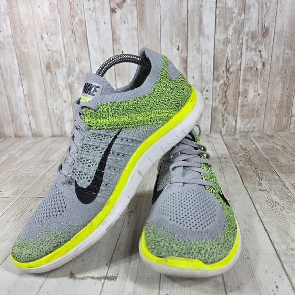 Nike Free RN Flyknit Mens Running‎ Shoes Gray Neon Green Size 9